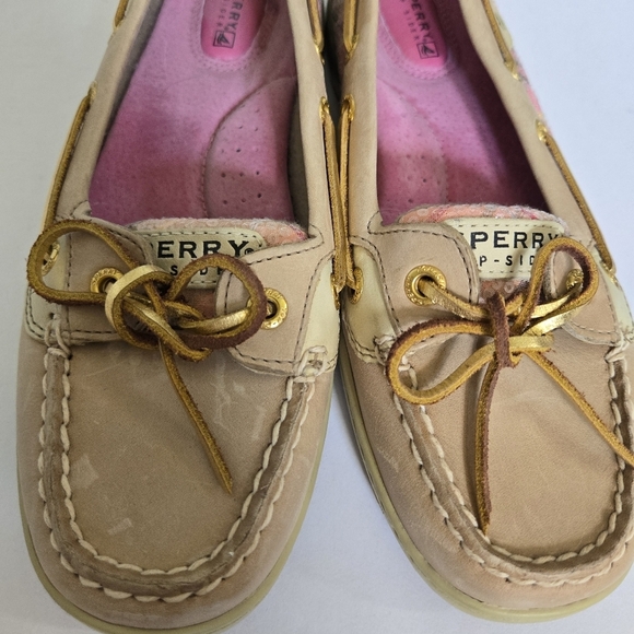 SPERRY Top-Sider Boat Shoes Tan Pink Plaid Sequin Loafer leather sz 7.5 - Picture 4 of 8